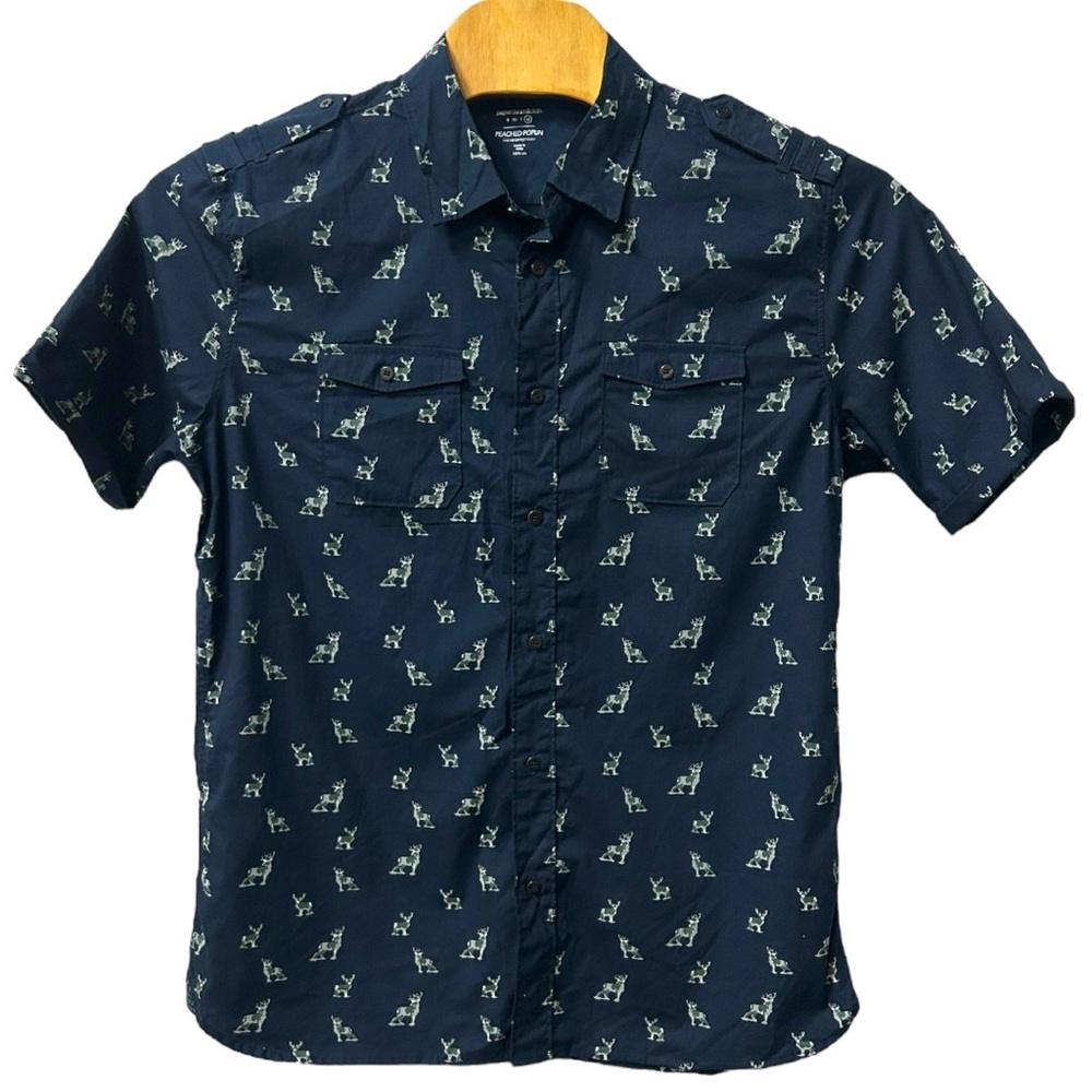 Paper‎ Denim & Cloth Men’s Short Sleeve Button Down Deer Print Shirt  Sz XL